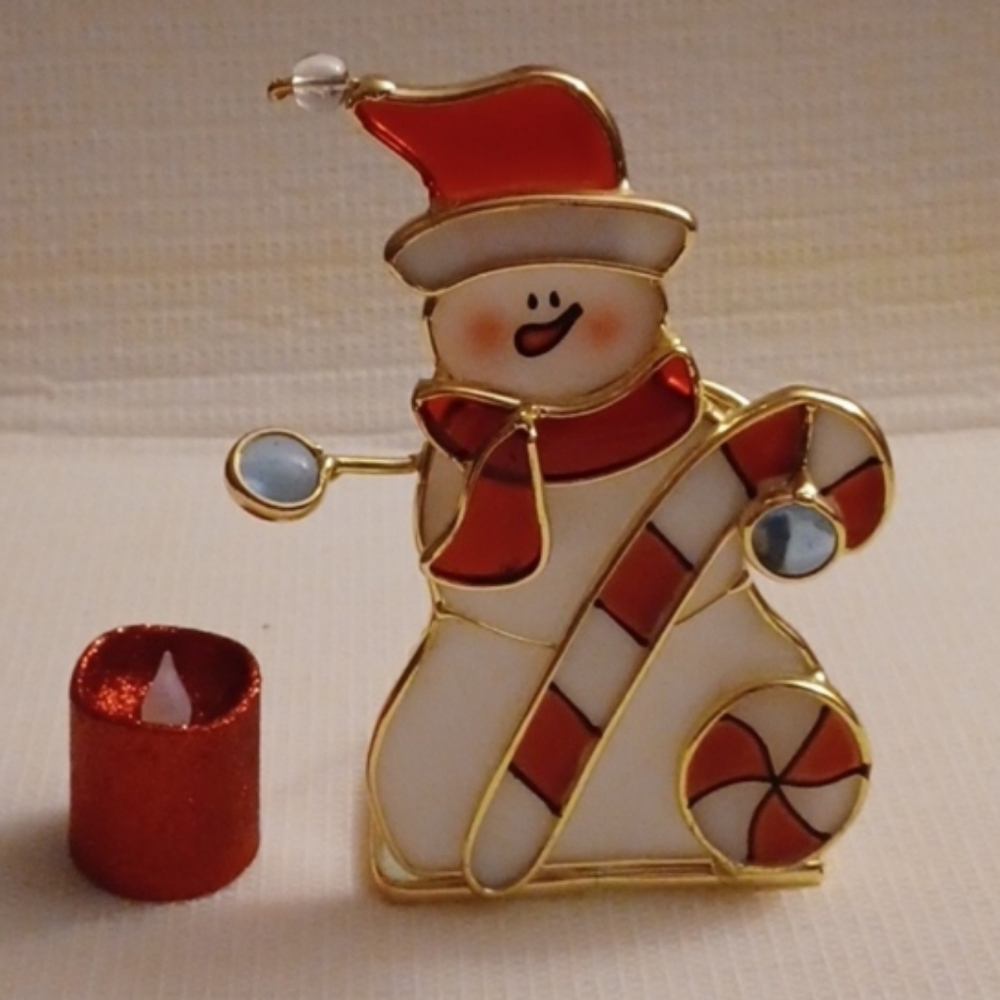 4/$40 Stained Glass Snowman Tea Light Holder (in Box)